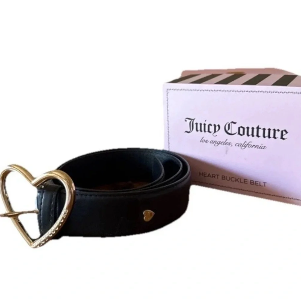 JUICY COUTURE Black BELT Gold Tone Heart Buckle NEW IN BOX L/XL